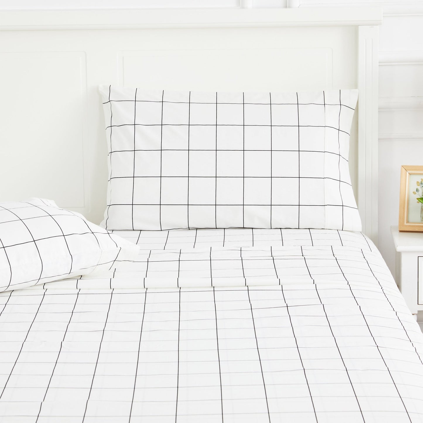 Grid Printed Cotton Percale Pillowcases - mosswell.us