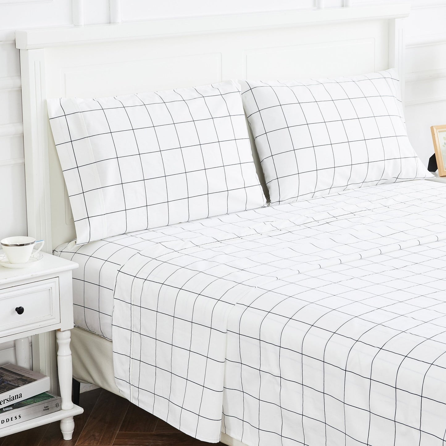Grid Printed Cotton Percale Sheet Set - mosswell.us
