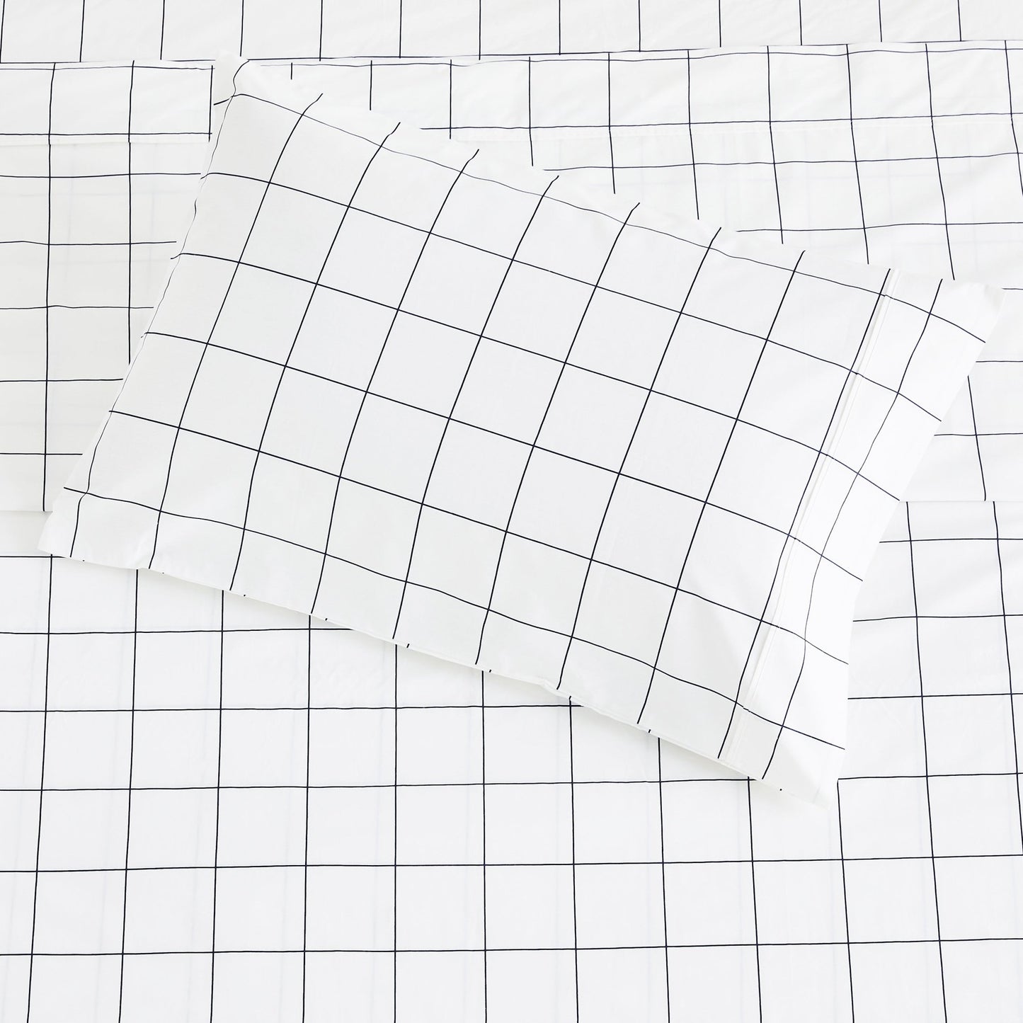Grid Printed Cotton Percale Sheet Set - mosswell.us