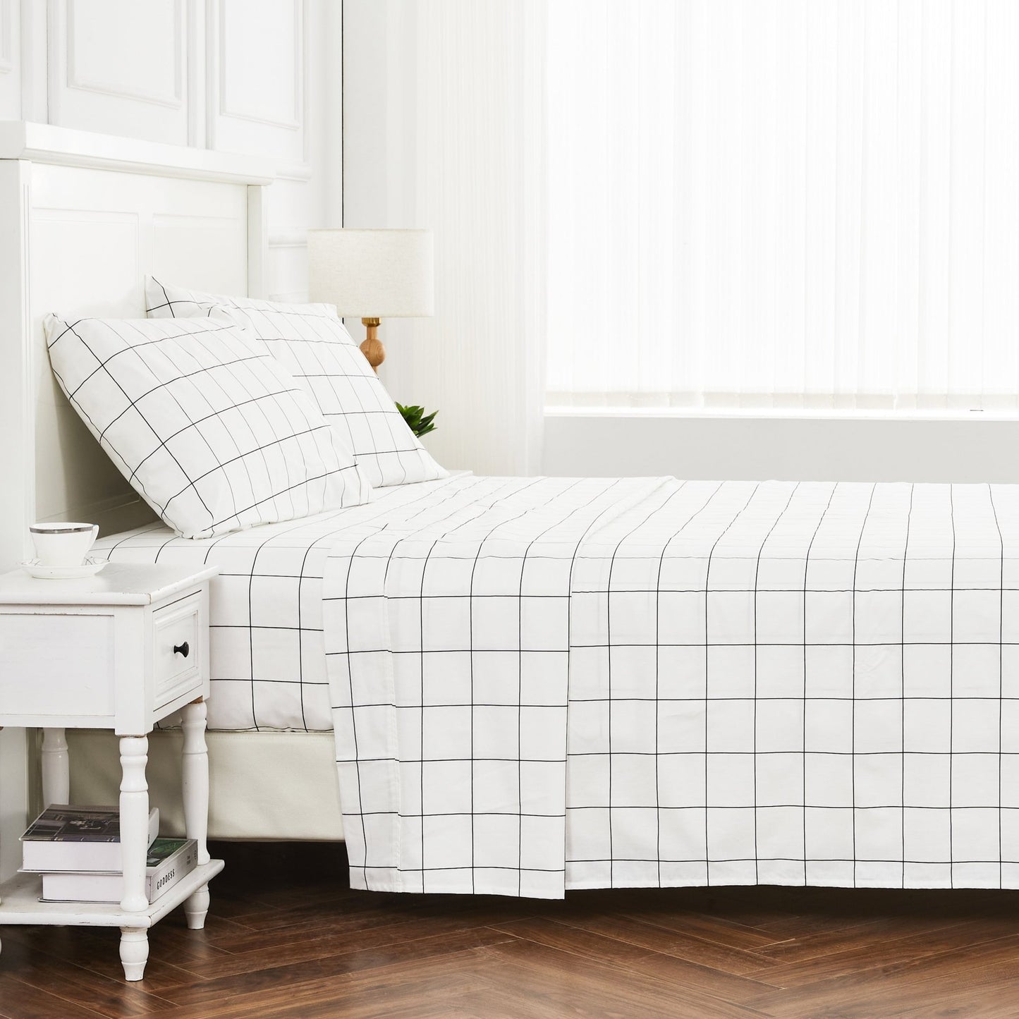 Grid Printed Cotton Percale Sheet Set - mosswell.us