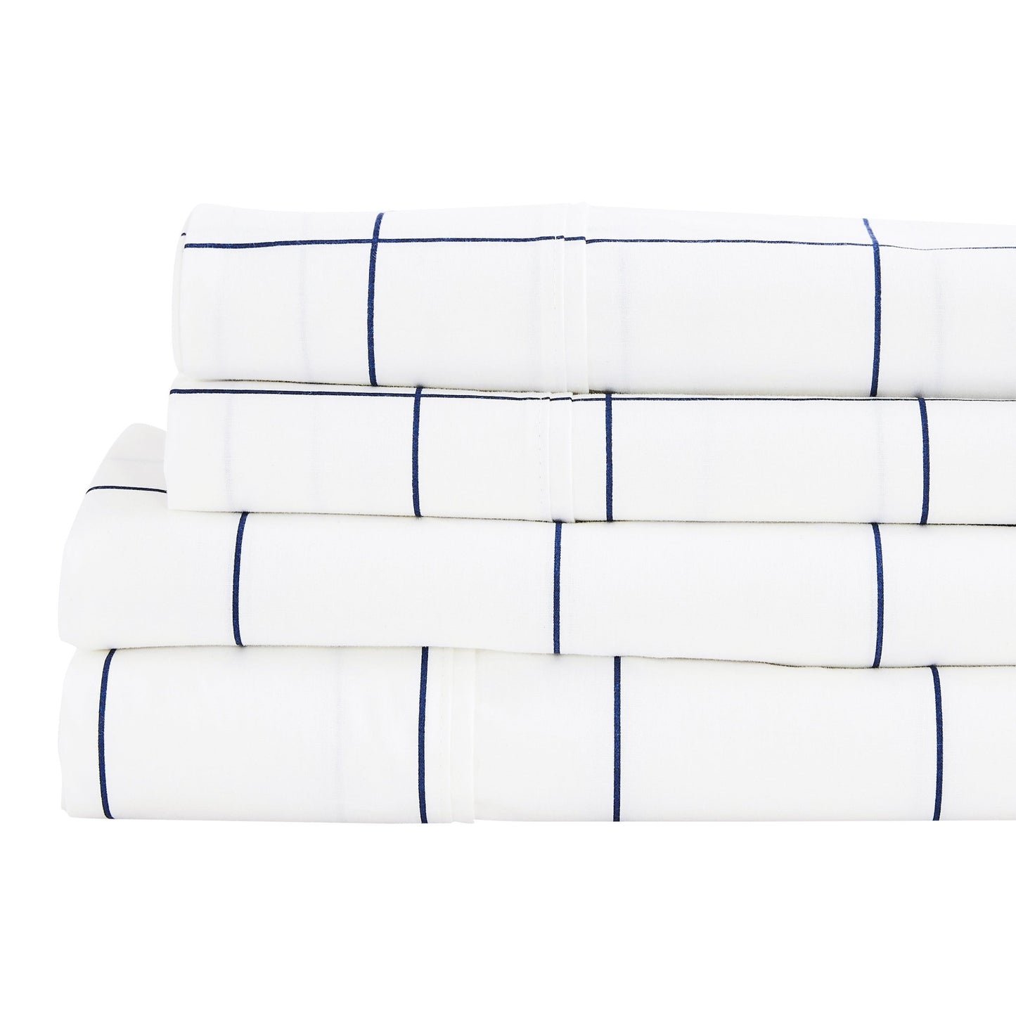 Grid Printed Cotton Percale Sheet Set - mosswell.us