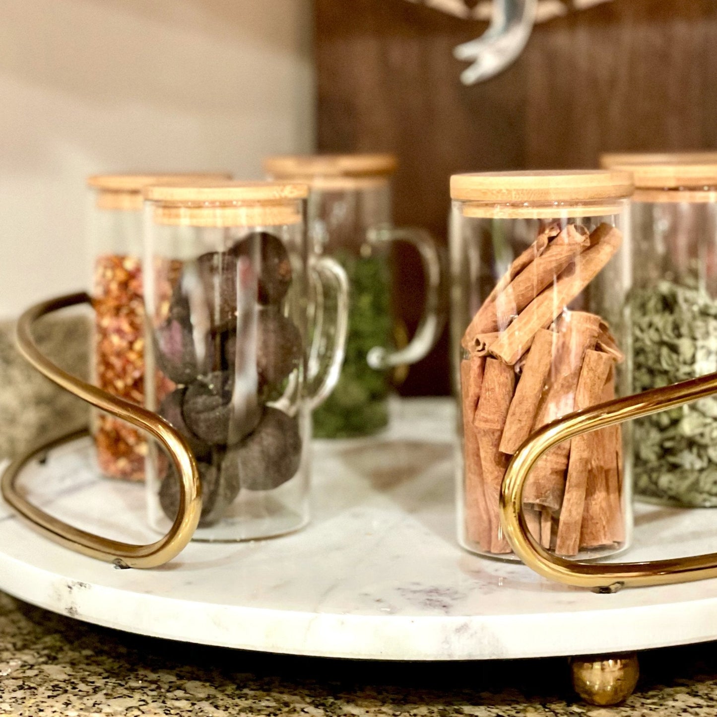 Hand Blown Glass & Bamboo Pitcher & Cups - mosswell.us