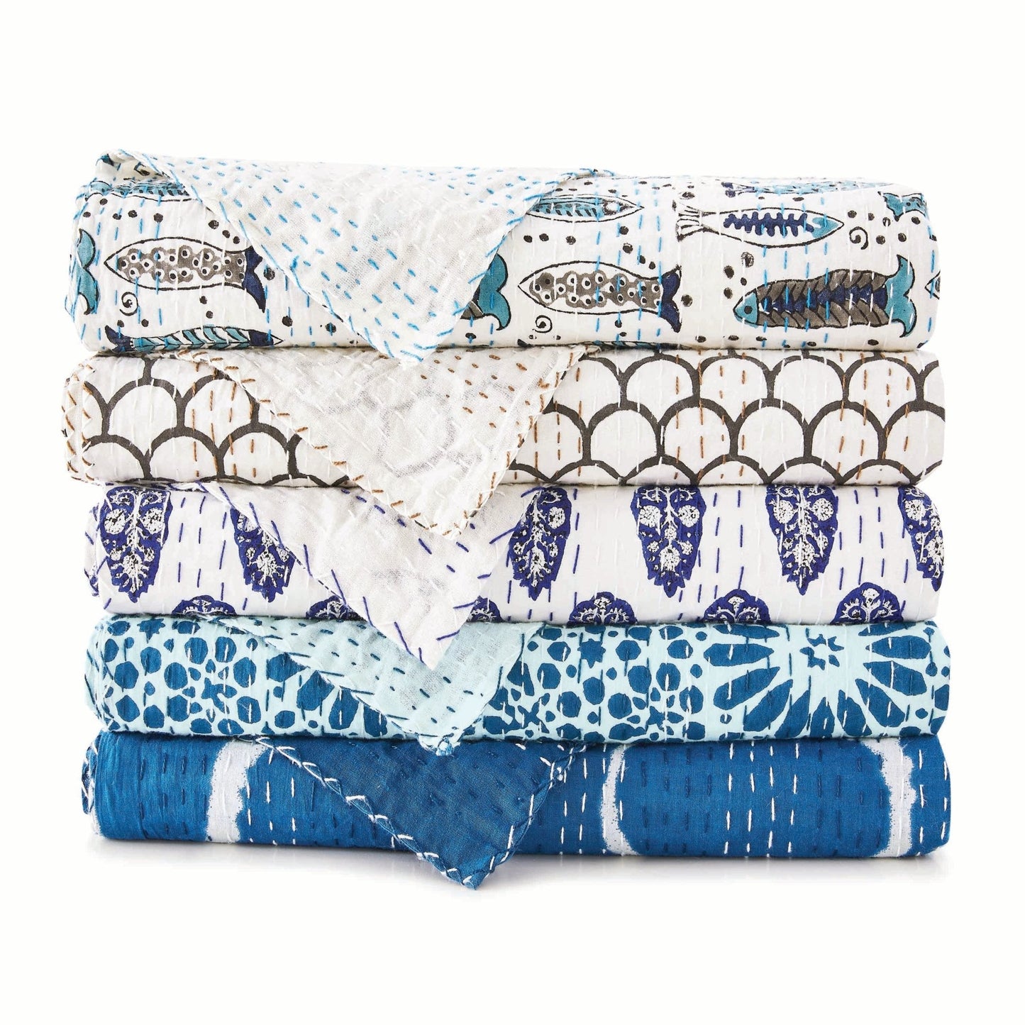 Hand Stitched Block Print Kantha Throws - mosswell.us
