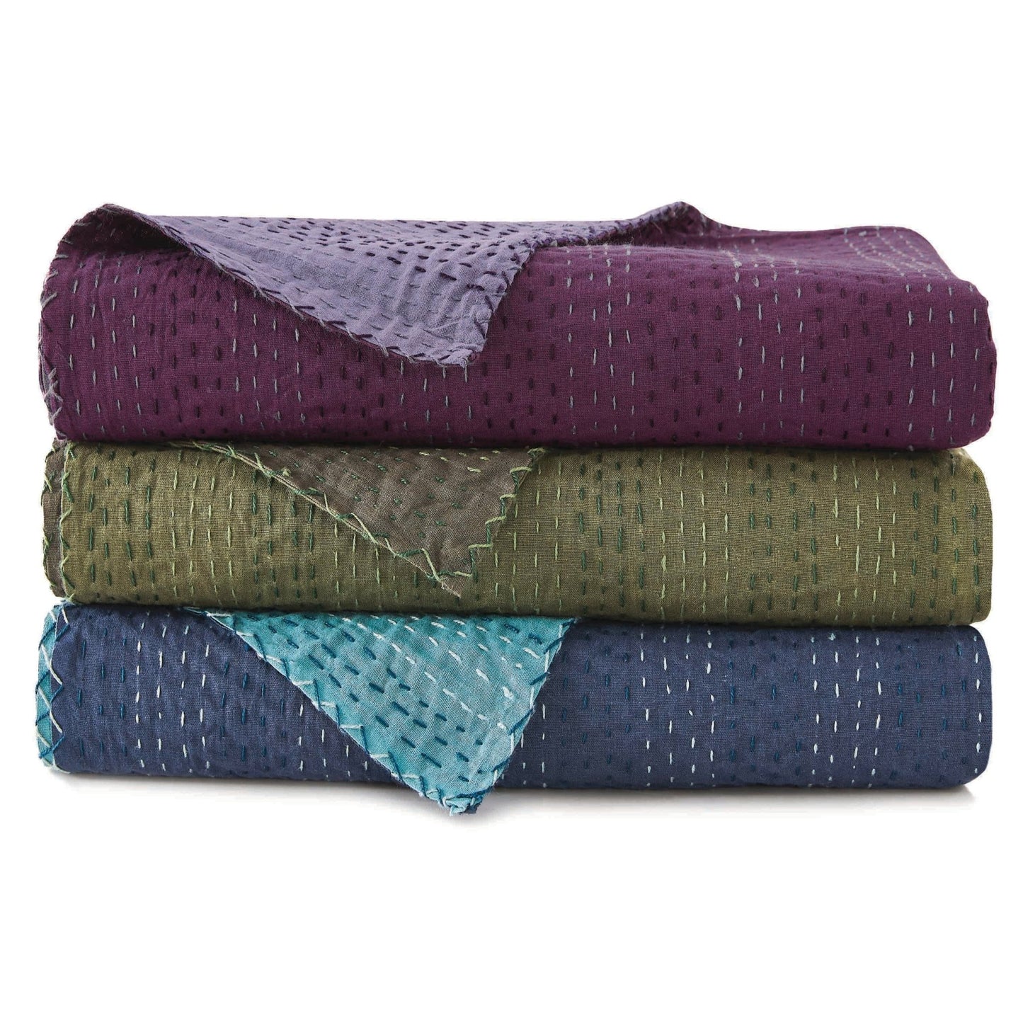 Hand Stitched Reversible Kantha Coverlets - mosswell.us