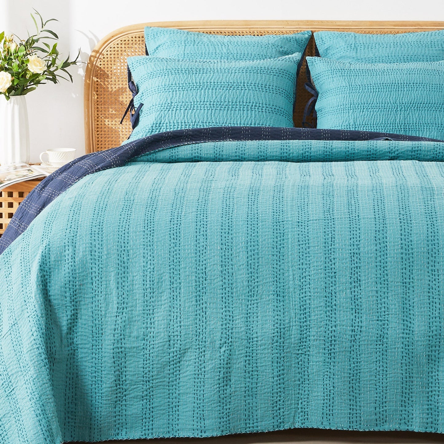 Hand Stitched Reversible Kantha Coverlets - mosswell.us