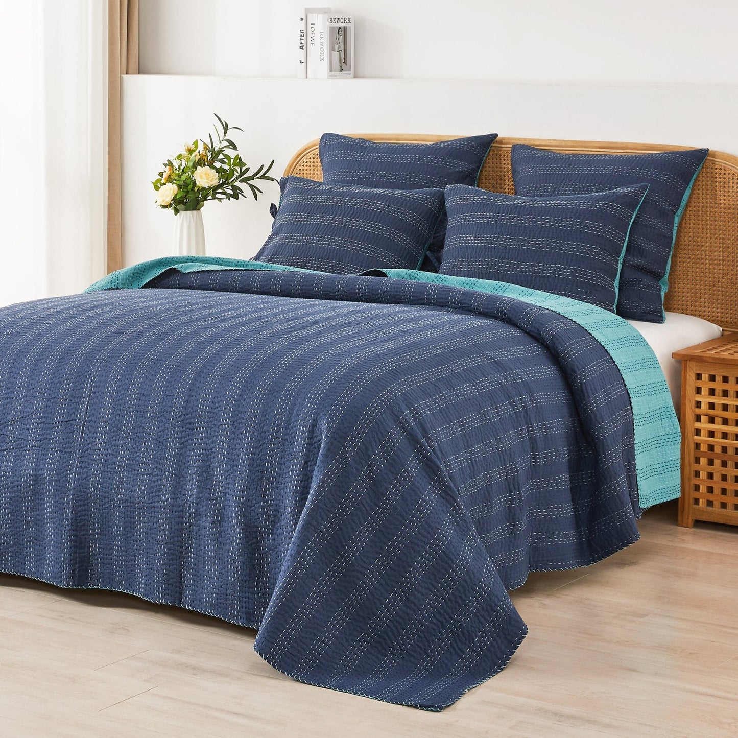 Hand Stitched Reversible Kantha Coverlets - mosswell.us