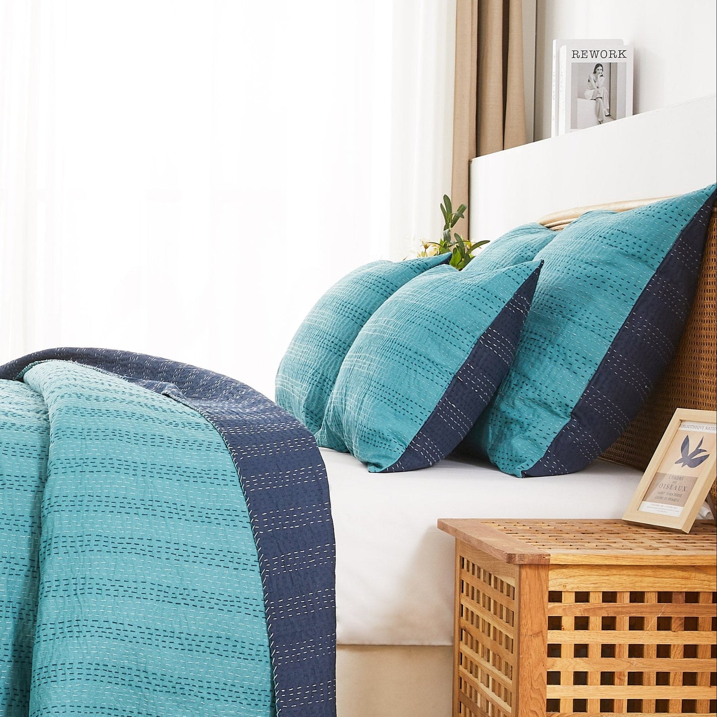 Hand Stitched Reversible Kantha Pillow Sham Pairs - mosswell.us