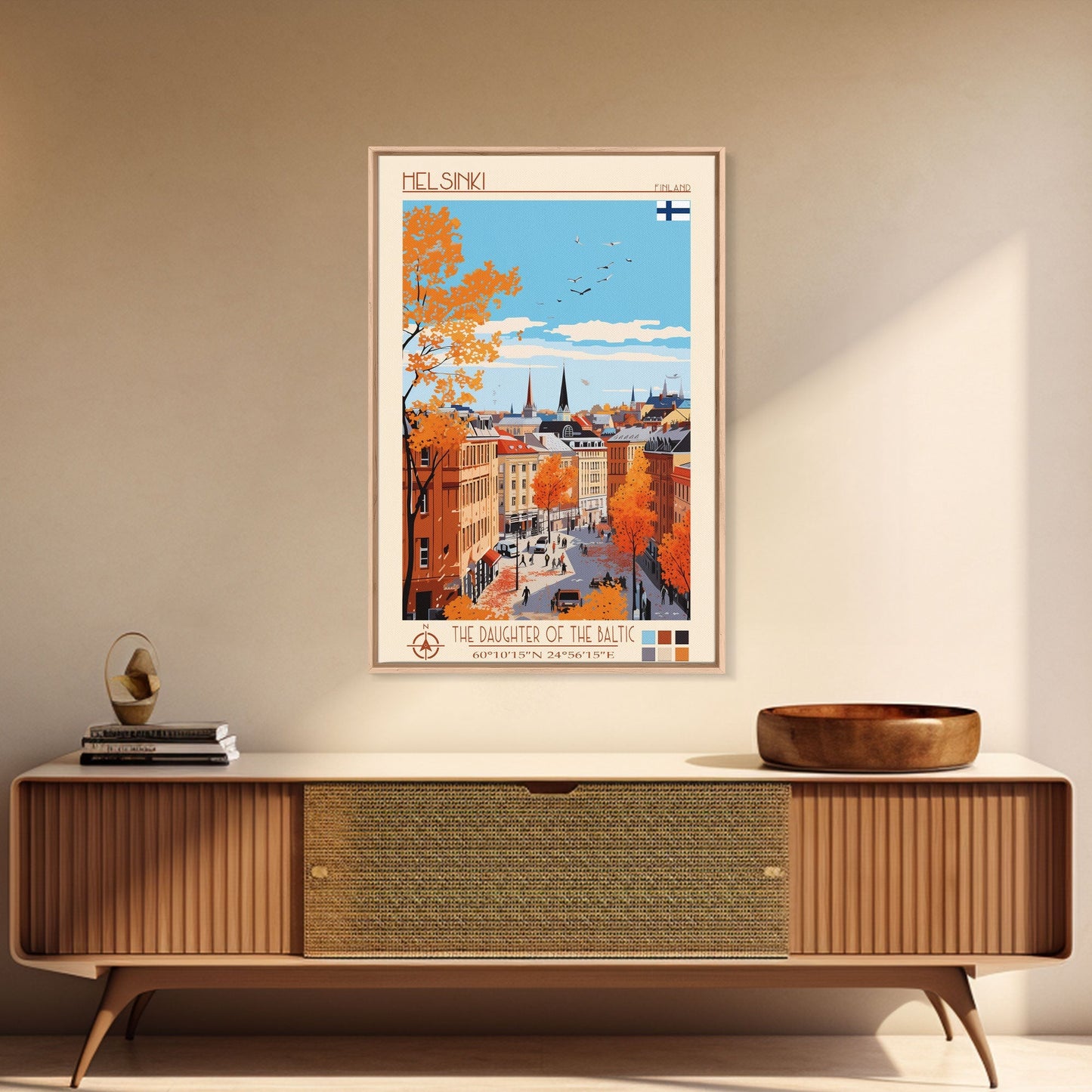 Helsinki Finland Travel Poster Framed Canvas Print, Midcentury Modern Art, Pop Art Wall Decor, Scenic Bedroom Art, Office Decoration - mosswell.us
