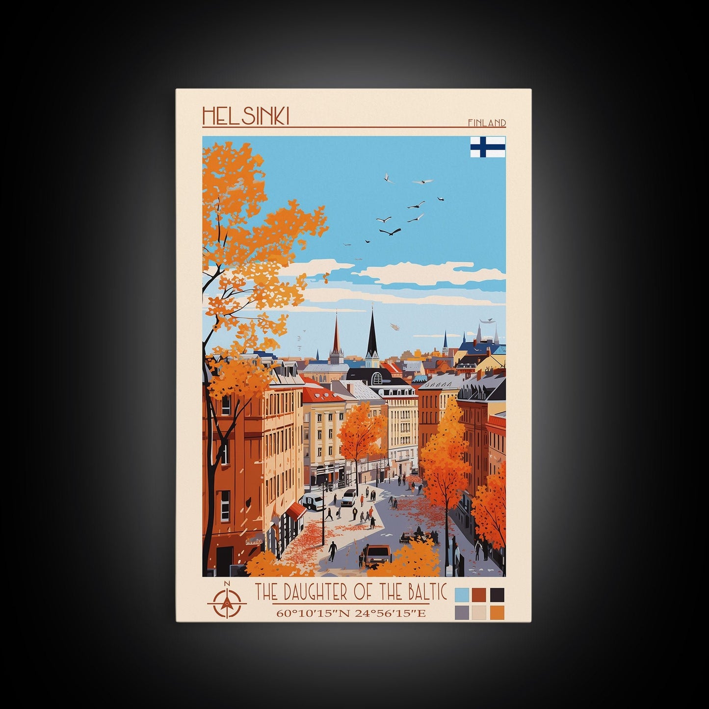 Helsinki Finland Travel Poster Framed Canvas Print, Midcentury Modern Art, Pop Art Wall Decor, Scenic Bedroom Art, Office Decoration - mosswell.us