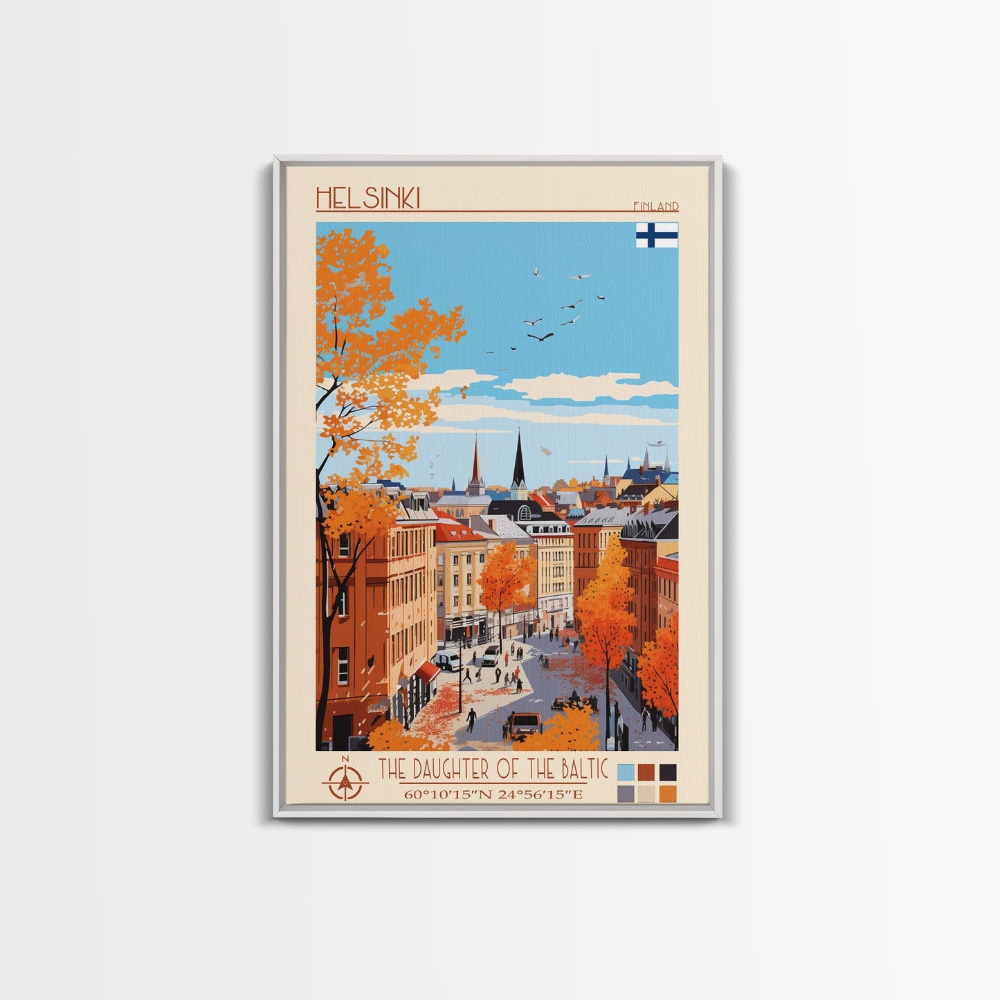 Helsinki Finland Travel Poster Framed Canvas Print, Midcentury Modern Art, Pop Art Wall Decor, Scenic Bedroom Art, Office Decoration - mosswell.us