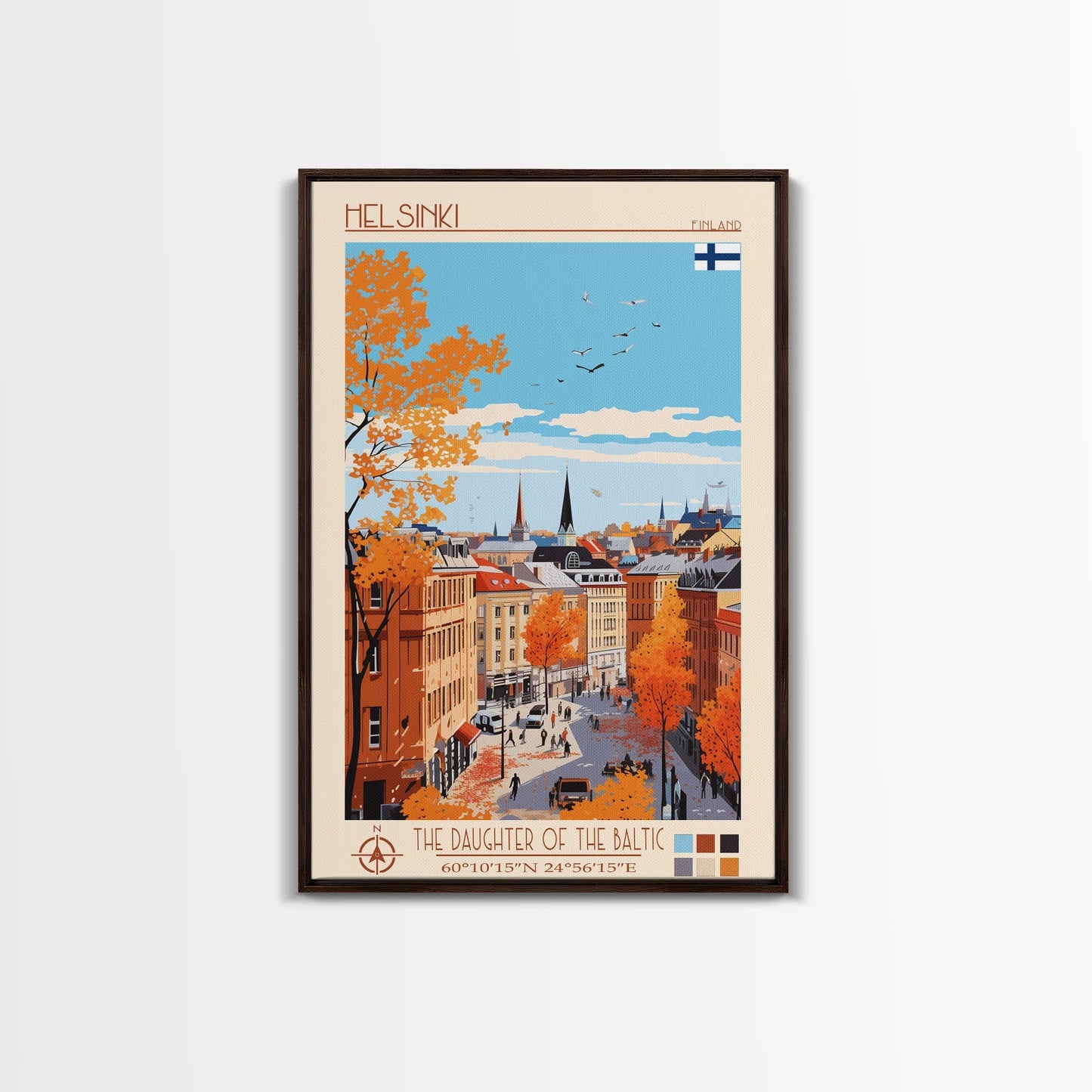 Helsinki Finland Travel Poster Framed Canvas Print, Midcentury Modern Art, Pop Art Wall Decor, Scenic Bedroom Art, Office Decoration - mosswell.us