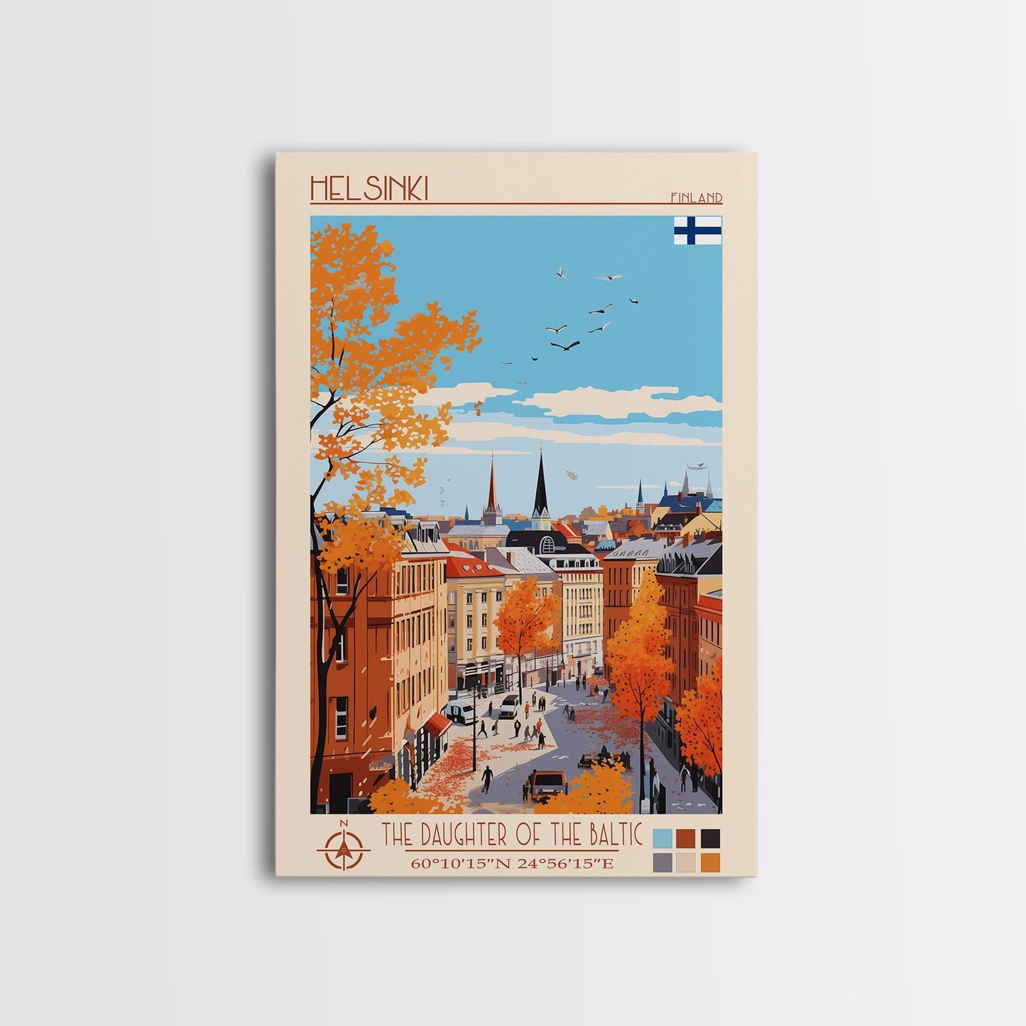 Helsinki Finland Travel Poster Framed Canvas Print, Midcentury Modern Art, Pop Art Wall Decor, Scenic Bedroom Art, Office Decoration - mosswell.us