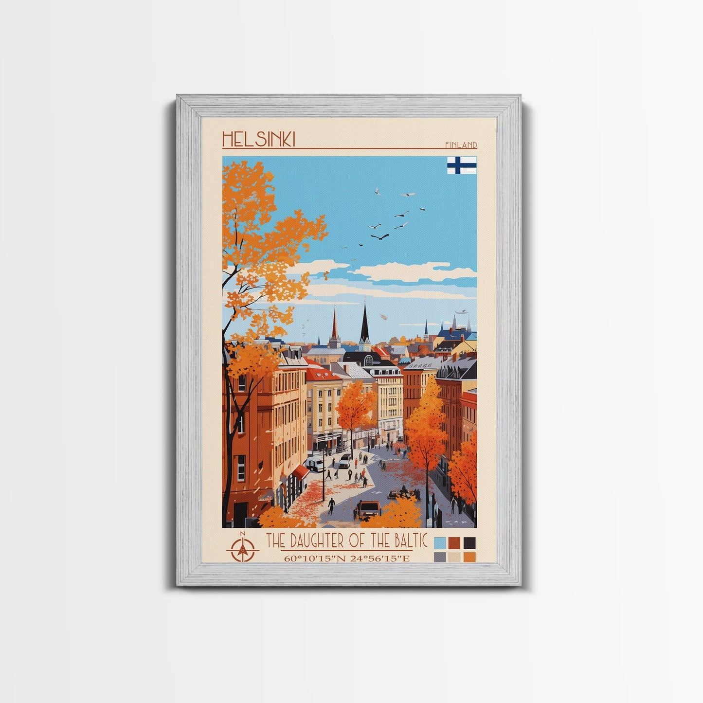 Helsinki Finland Travel Poster Framed Canvas Print, Midcentury Modern Art, Pop Art Wall Decor, Scenic Bedroom Art, Office Decoration - mosswell.us