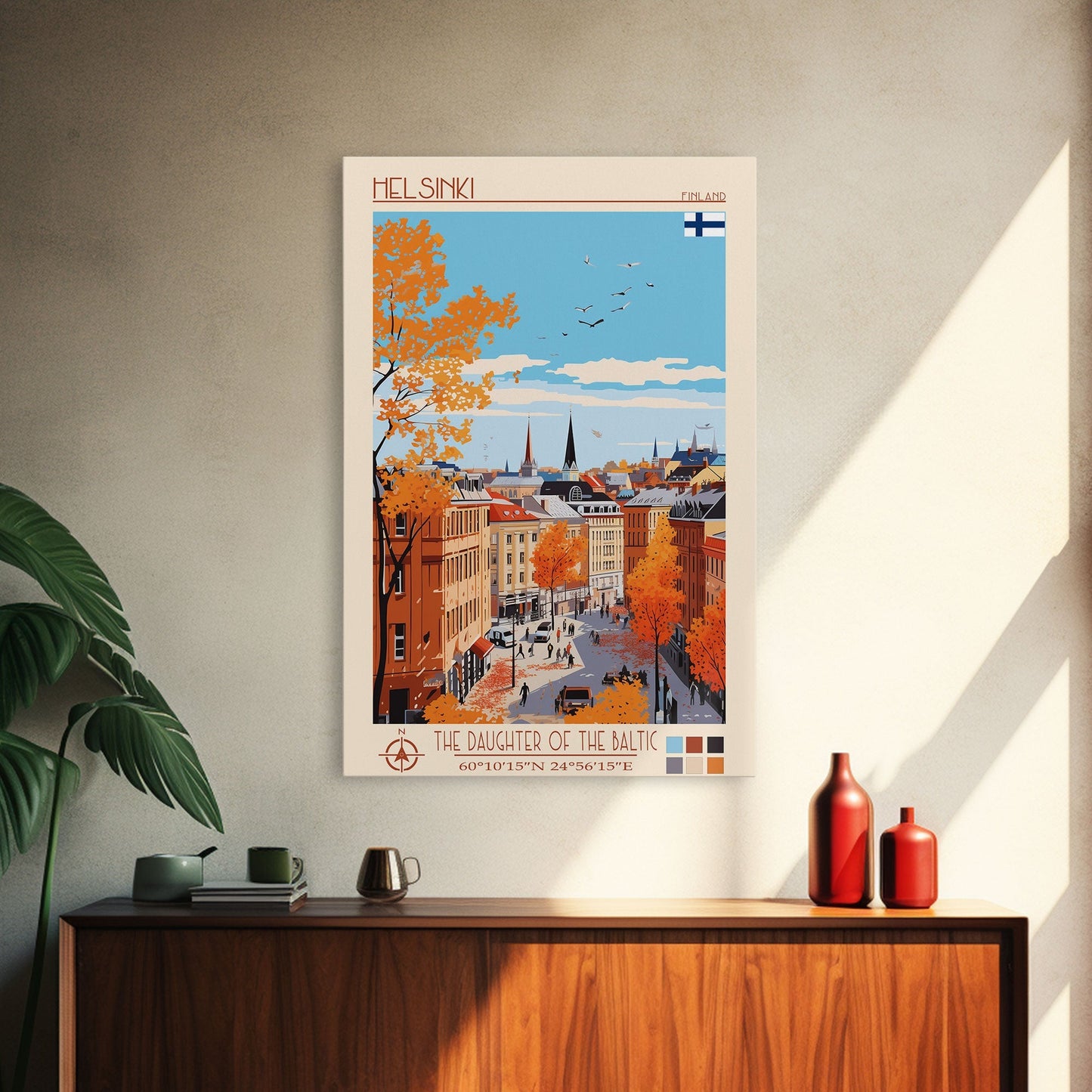 Helsinki Finland Travel Poster Framed Canvas Print, Midcentury Modern Art, Pop Art Wall Decor, Scenic Bedroom Art, Office Decoration - mosswell.us
