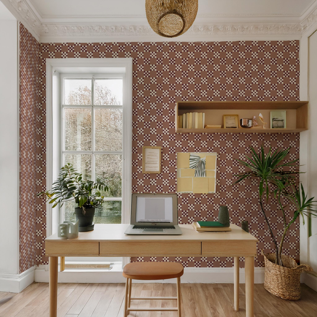 Checkered Quilt Wallpaper, mocha mousse