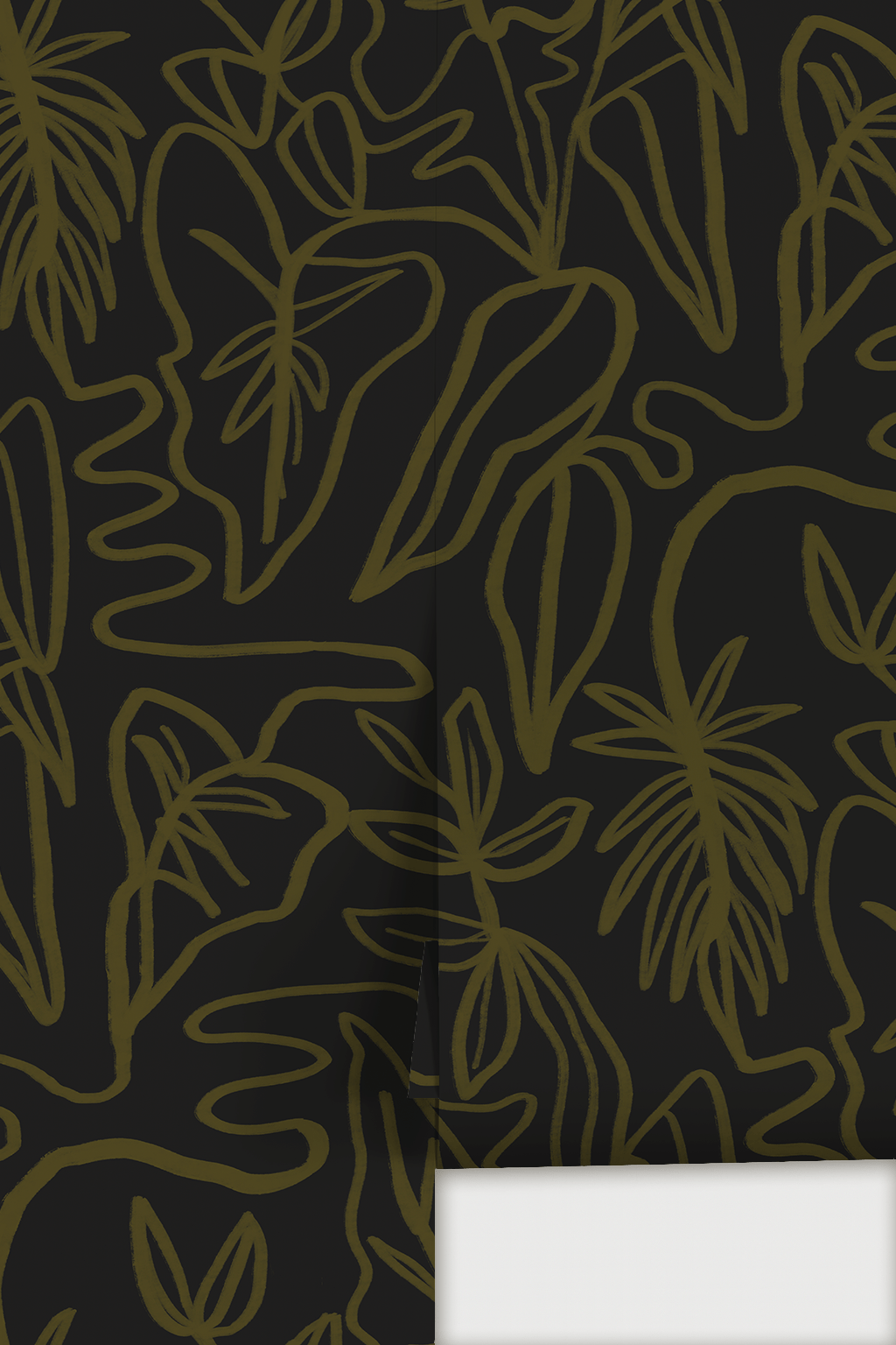 Inked Foliage Wallpaper, black & olive green - mosswell.us