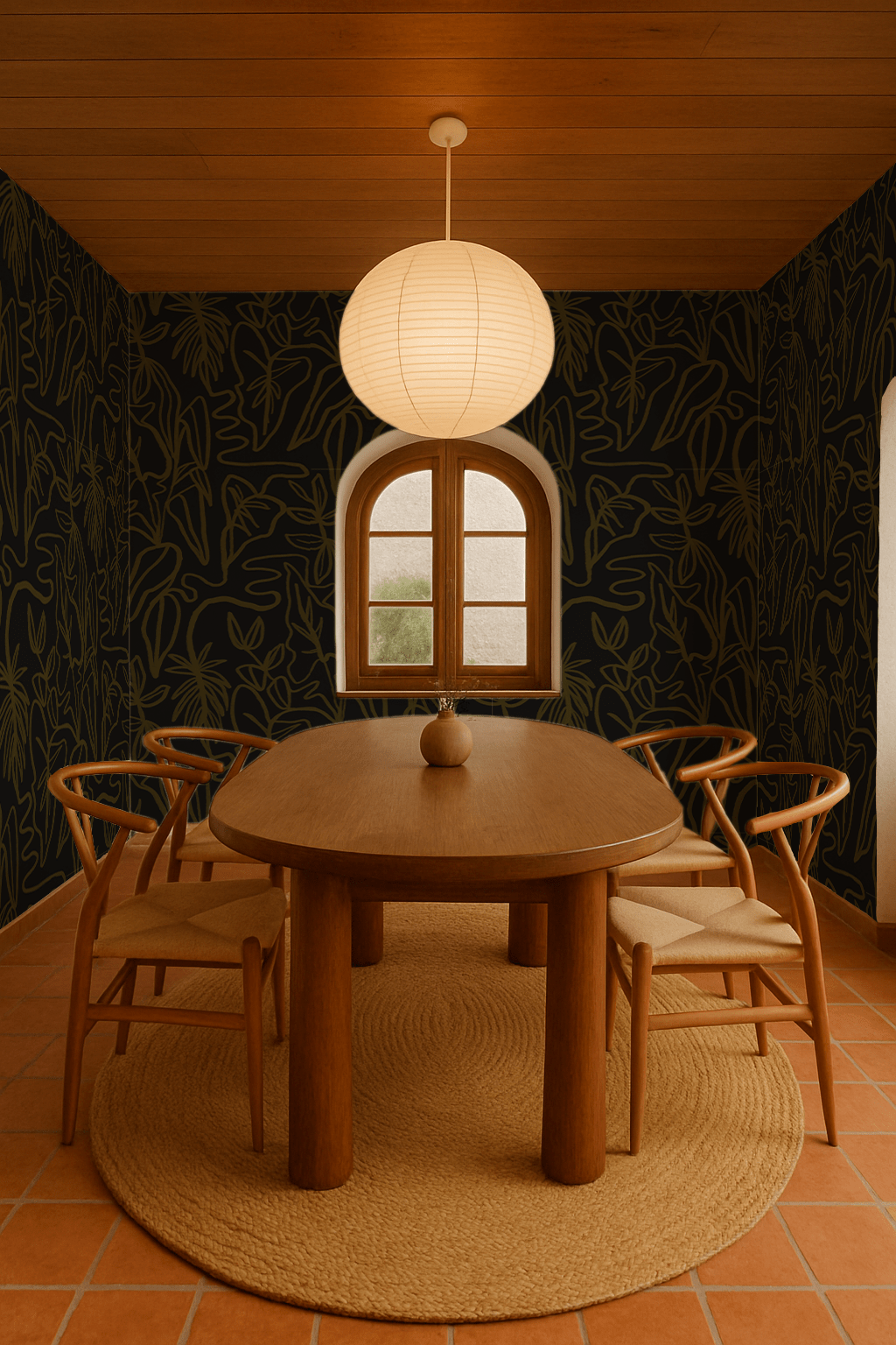 Inked Foliage Wallpaper, black & olive green - mosswell.us
