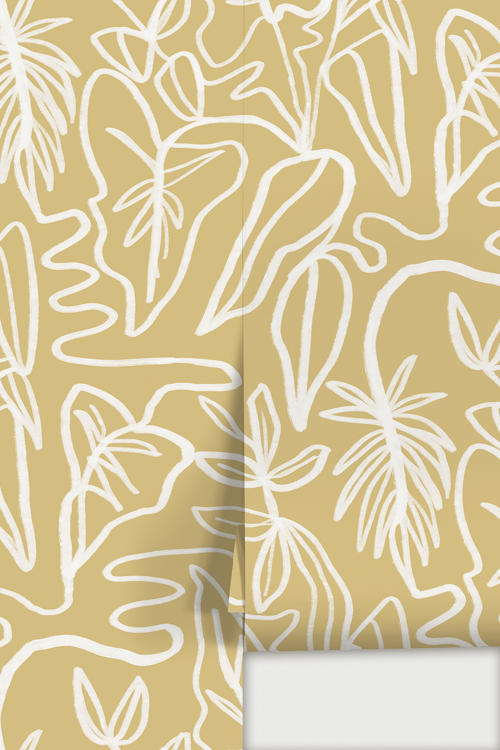Inked Foliage Wallpaper, butter yellow and white - mosswell.us
