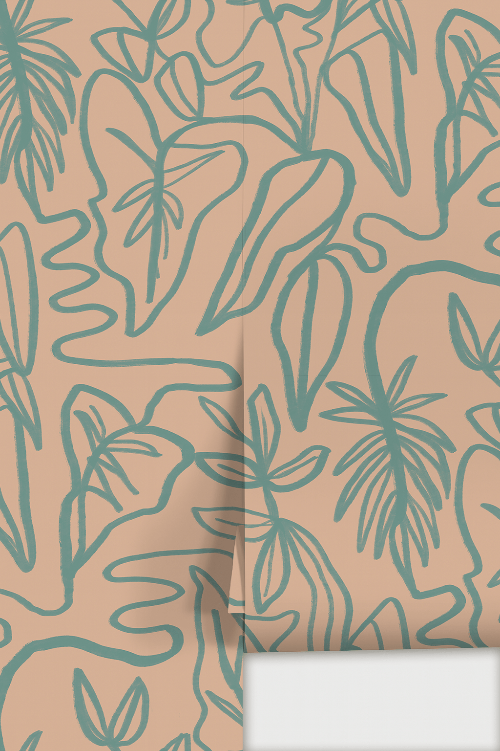 Inked Foliage Wallpaper, peach and teal - mosswell.us