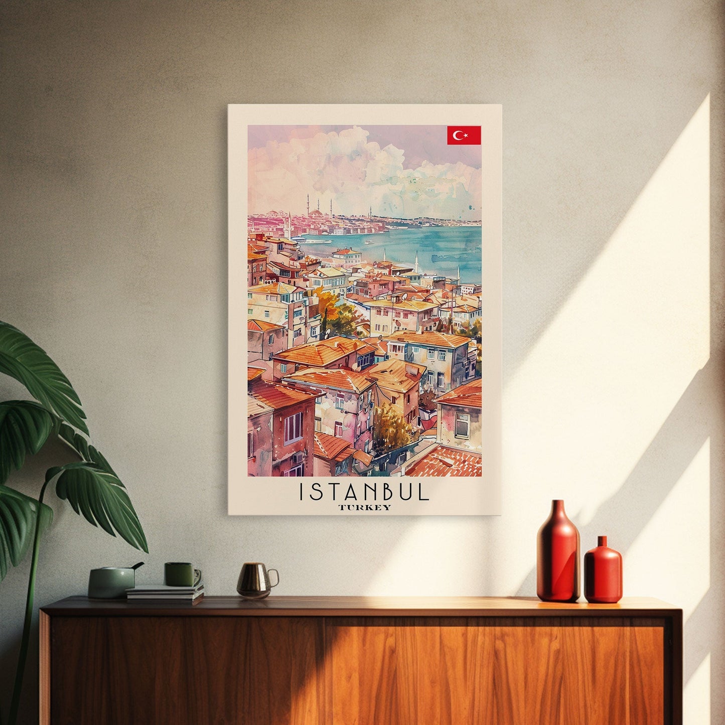 Istanbul Turkey Bosphorus Art Print, Beautiful Canvas Print for Home Decor, Travel Poster for Living Room Wall Art, Turkish Cultural Scene - mosswell.us