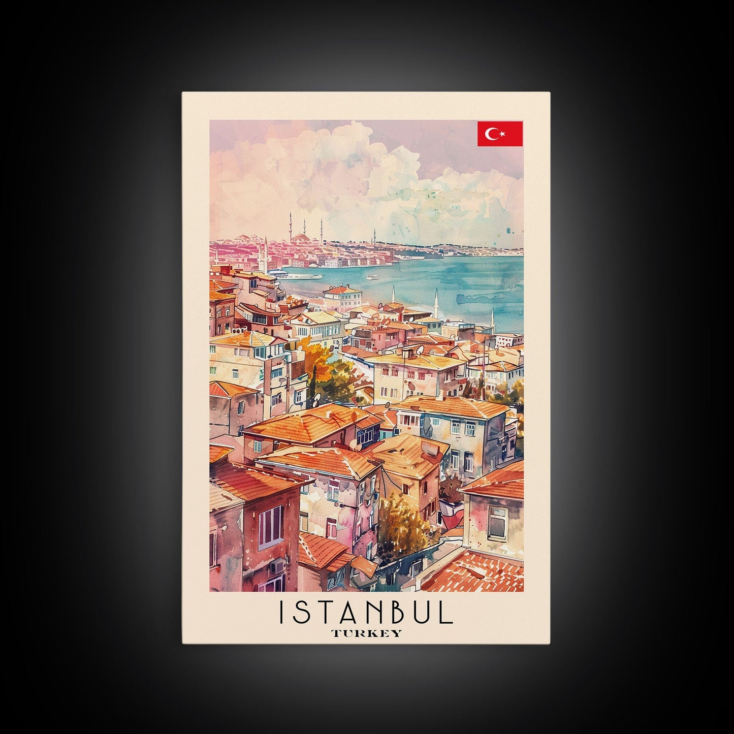 Istanbul Turkey Bosphorus Art Print, Beautiful Canvas Print for Home Decor, Travel Poster for Living Room Wall Art, Turkish Cultural Scene - mosswell.us