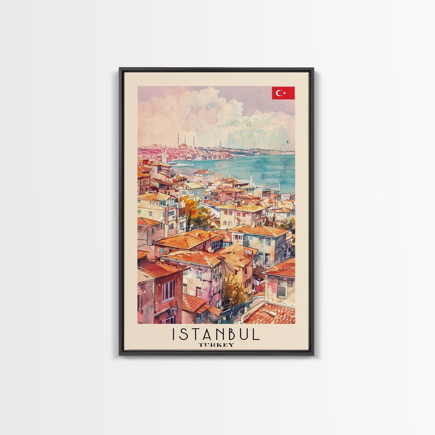 Istanbul Turkey Bosphorus Art Print, Beautiful Canvas Print for Home Decor, Travel Poster for Living Room Wall Art, Turkish Cultural Scene - mosswell.us