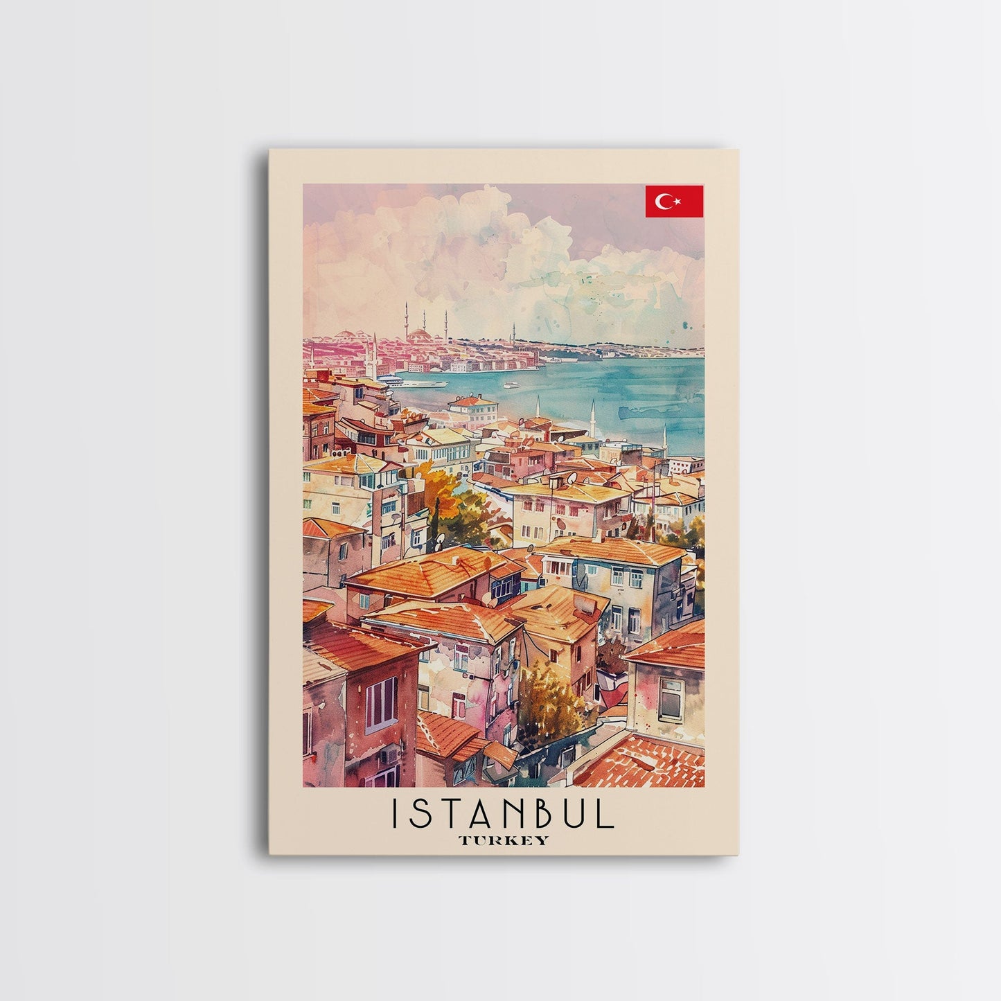 Istanbul Turkey Bosphorus Art Print, Beautiful Canvas Print for Home Decor, Travel Poster for Living Room Wall Art, Turkish Cultural Scene - mosswell.us