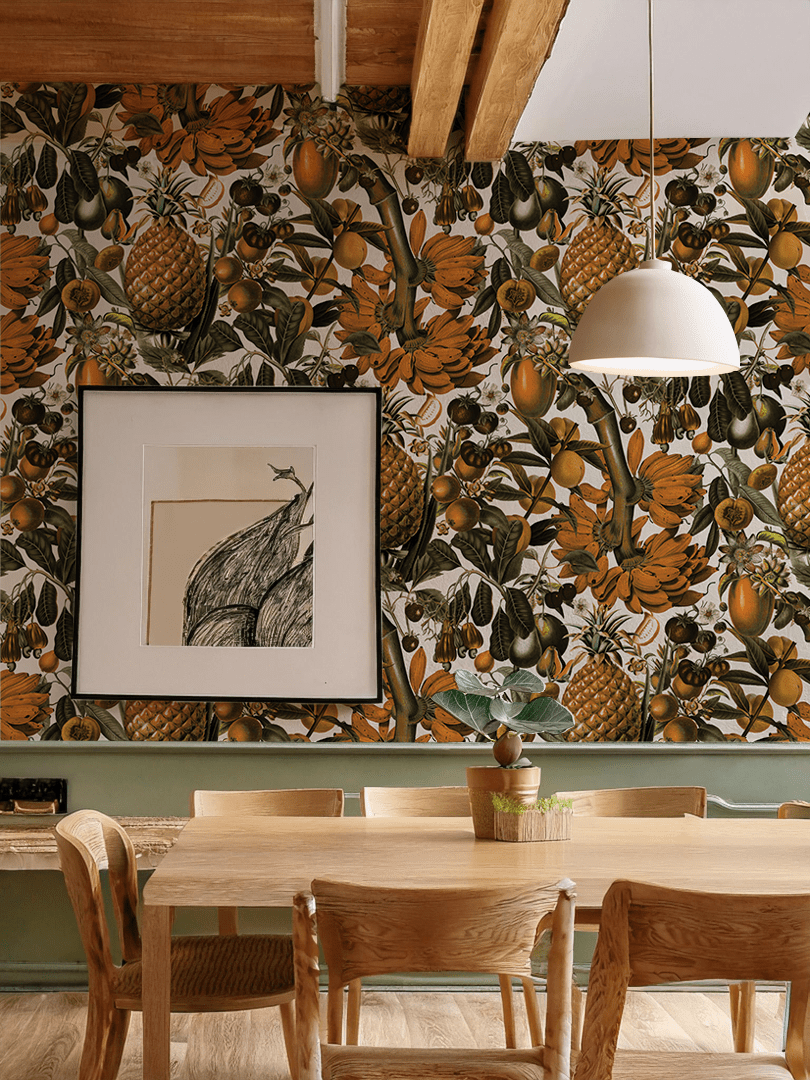 Juicy Fruit Wallpaper, white and mustard - mosswell.us