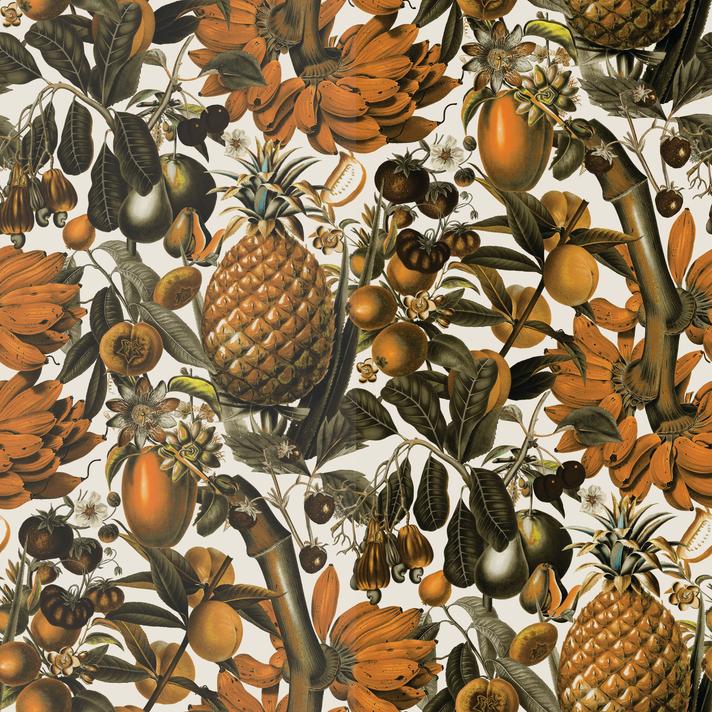 Juicy Fruit Wallpaper, white and mustard - mosswell.us