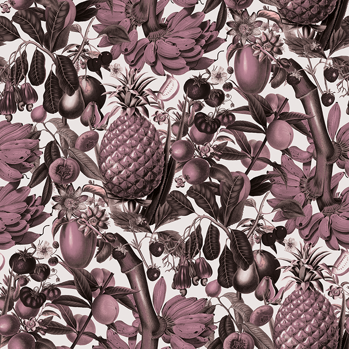Juicy Fruit Wallpaper, white & mauve - mosswell.us