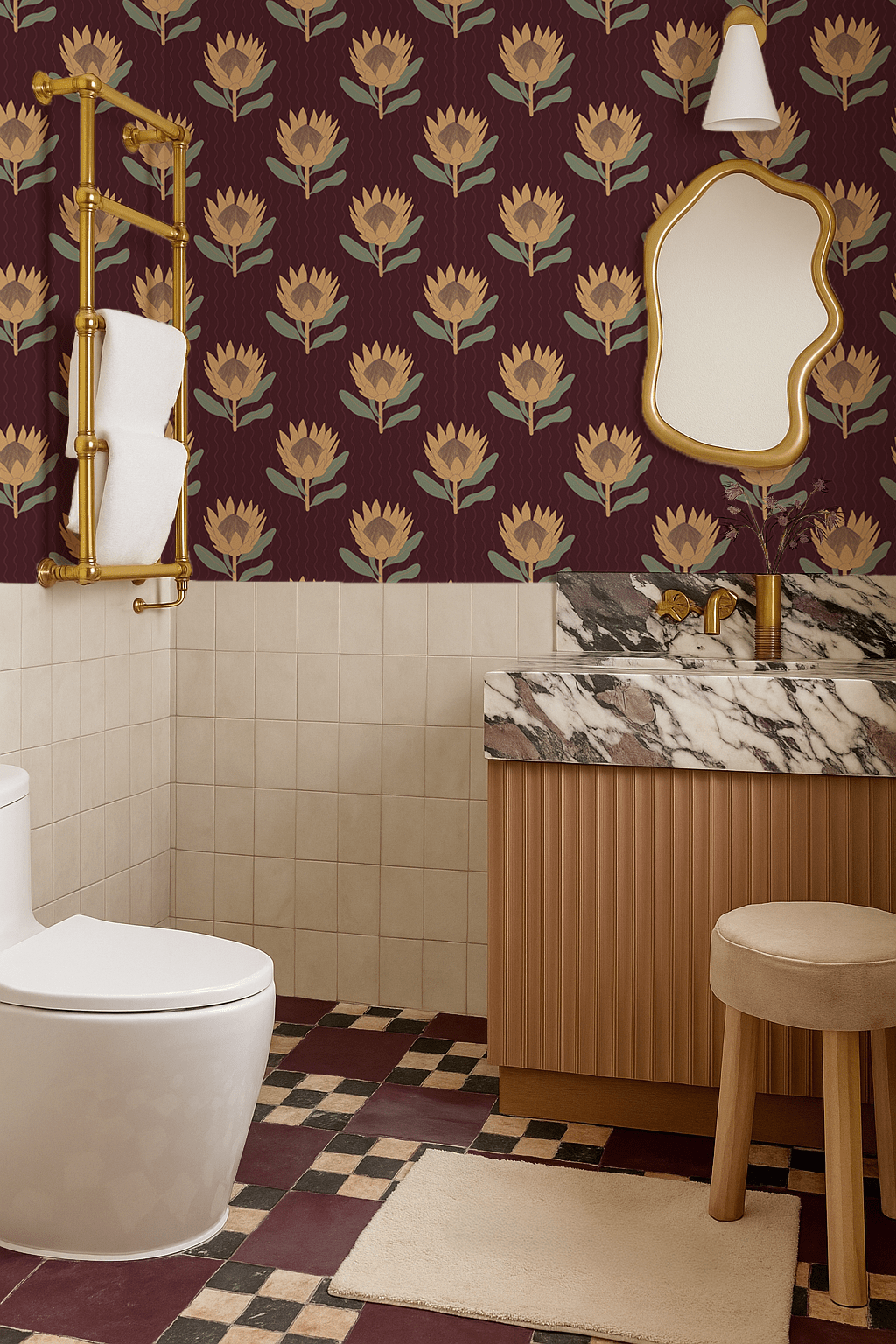 King Protea Wallpaper, dark plum and butter yellow - mosswell.us