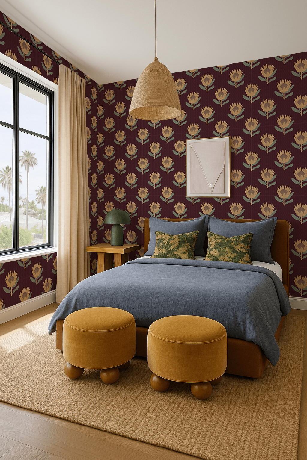 King Protea Wallpaper, dark plum and butter yellow - mosswell.us