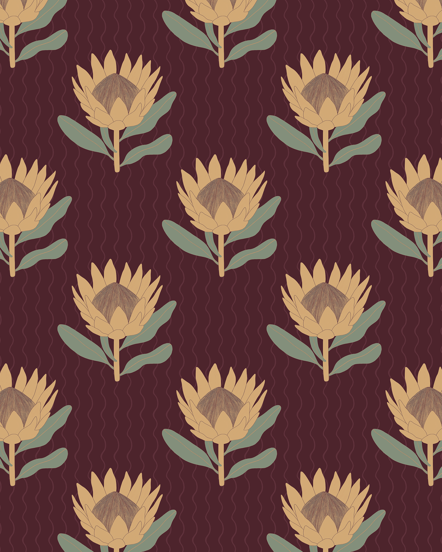 King Protea Wallpaper, dark plum and butter yellow - mosswell.us