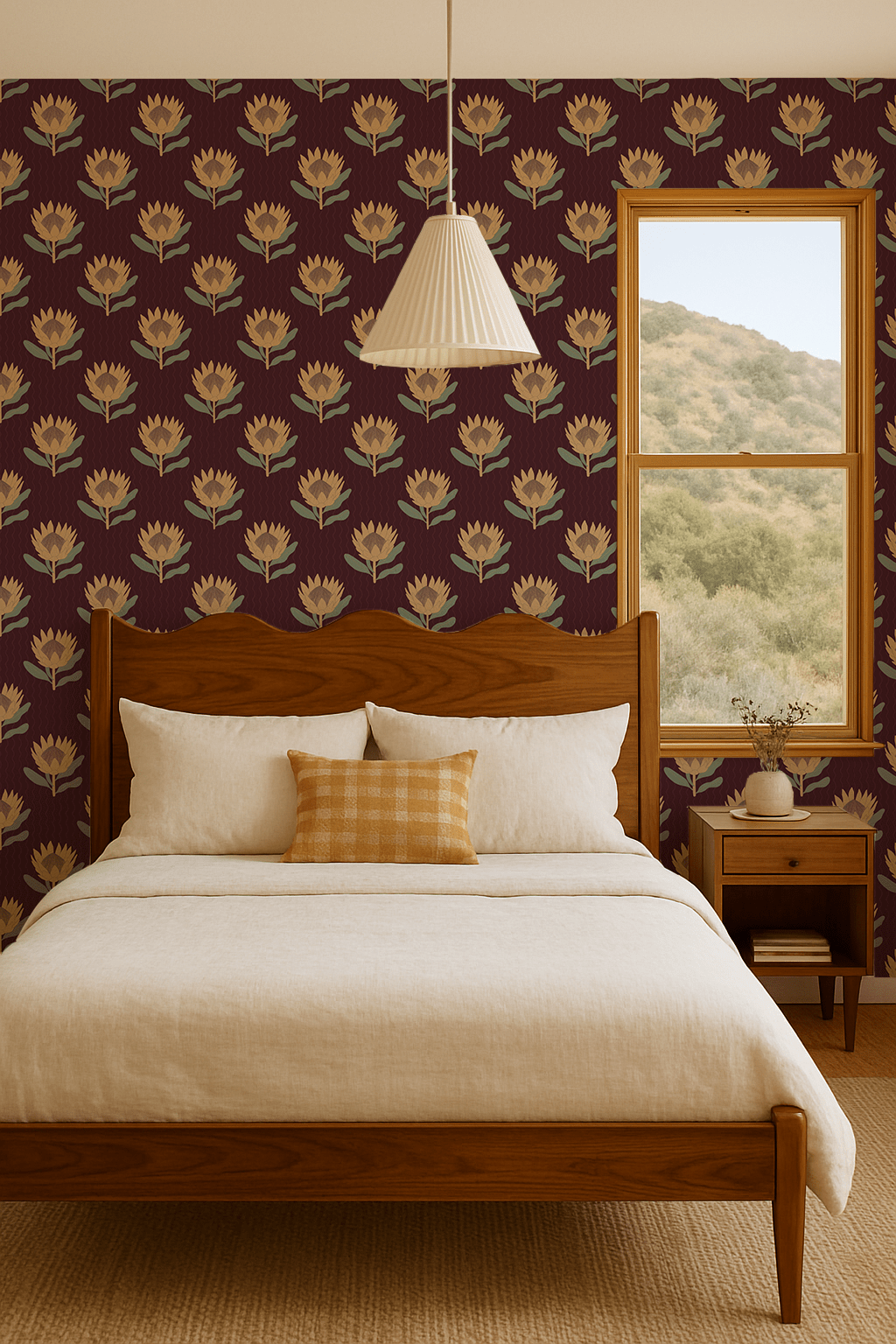 King Protea Wallpaper, dark plum and butter yellow - mosswell.us