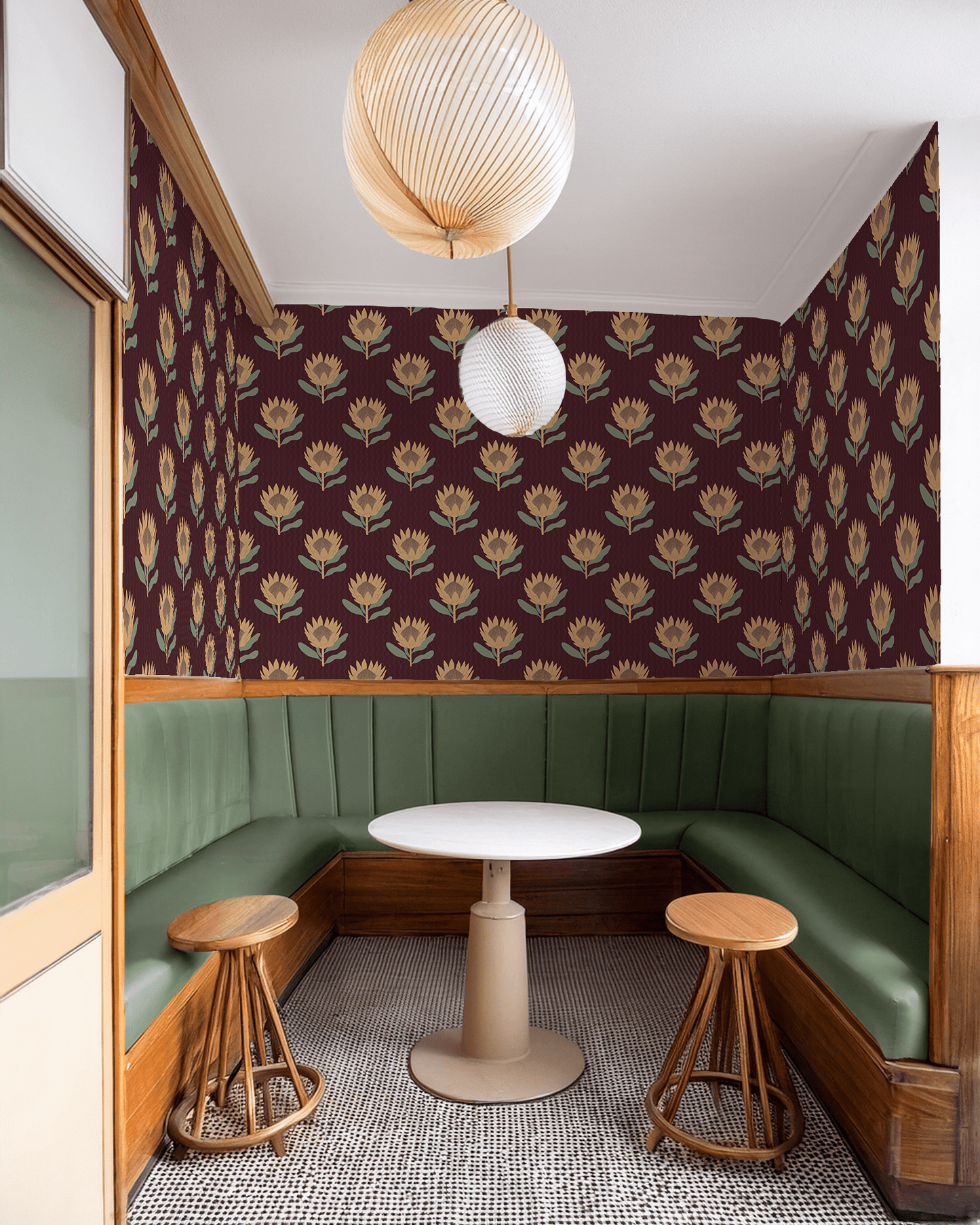 King Protea Wallpaper, dark plum and butter yellow - mosswell.us