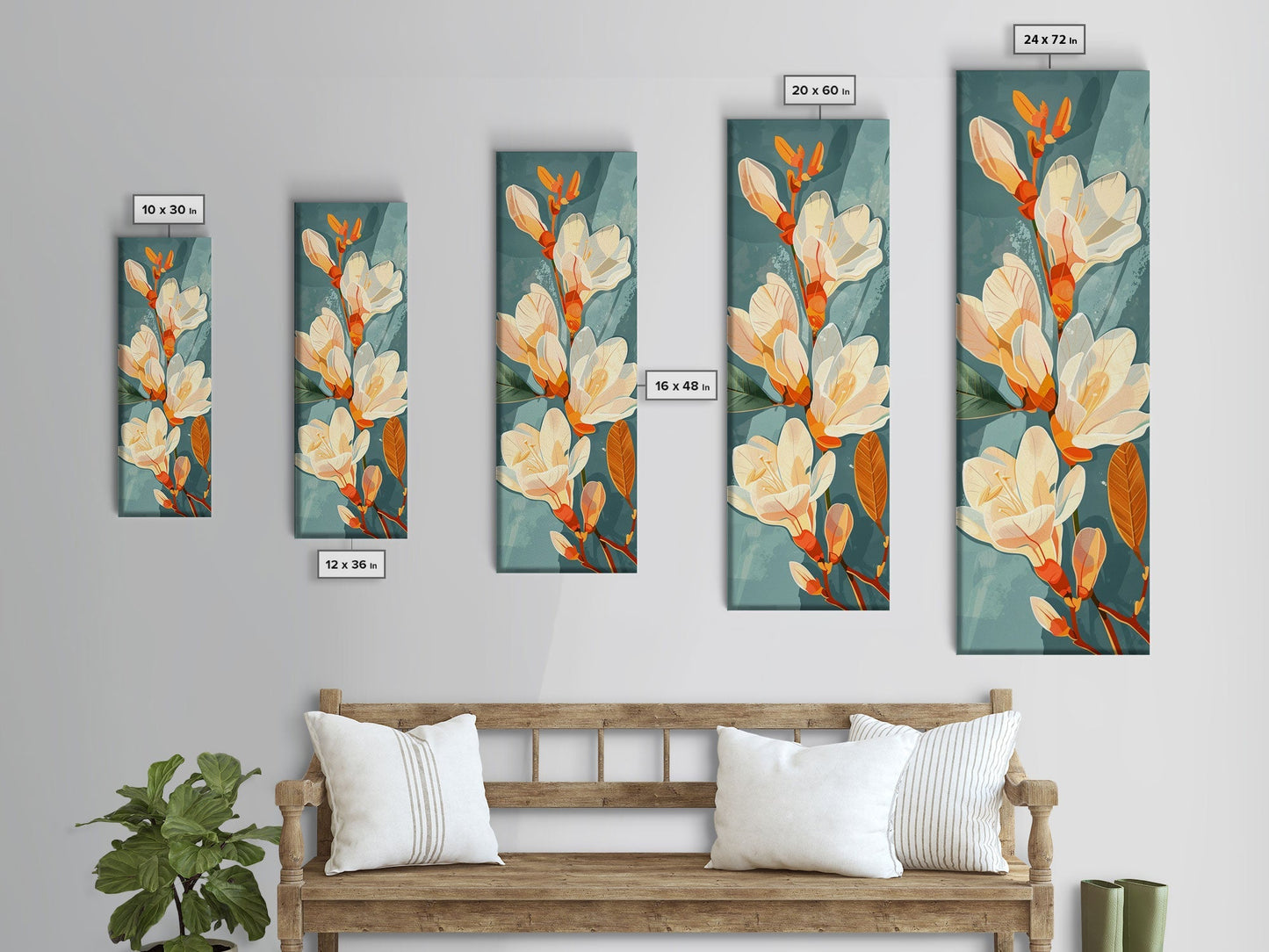 Light Cream Magnolia Blooms On Abstract Background Skinny Art Tall Art Framed Canvas Print Japanese Style Art Ukiyo - e Art Wood Block Print Delicate Decorative - mosswell.us