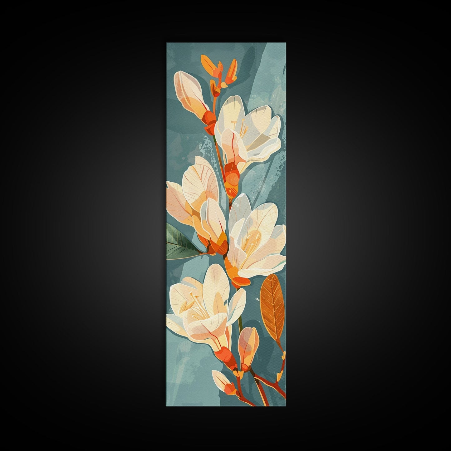 Light Cream Magnolia Blooms On Abstract Background Skinny Art Tall Art Framed Canvas Print Japanese Style Art Ukiyo - e Art Wood Block Print Delicate Decorative - mosswell.us
