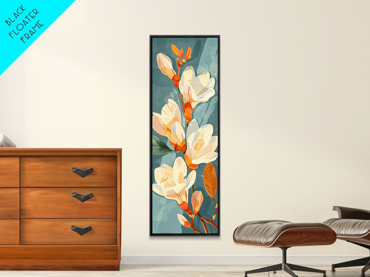 Light Cream Magnolia Blooms On Abstract Background Skinny Art Tall Art Framed Canvas Print Japanese Style Art Ukiyo - e Art Wood Block Print Delicate Decorative - mosswell.us
