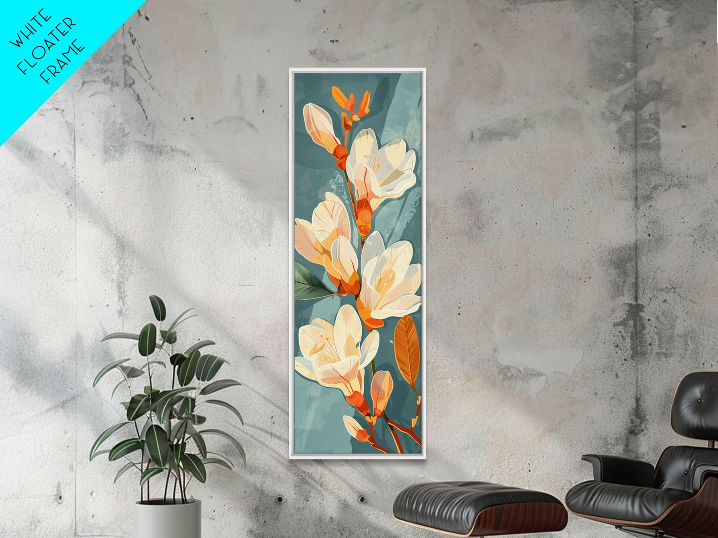 Light Cream Magnolia Blooms On Abstract Background Skinny Art Tall Art Framed Canvas Print Japanese Style Art Ukiyo - e Art Wood Block Print Delicate Decorative - mosswell.us