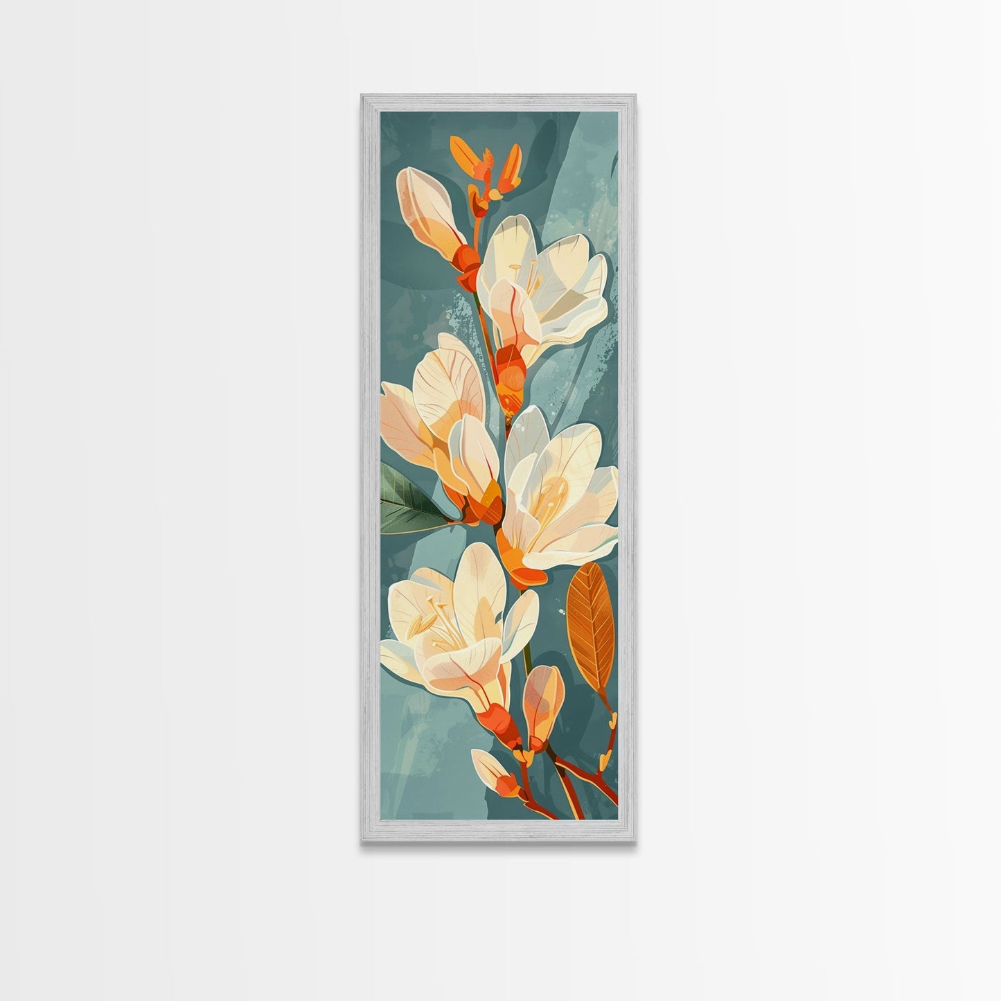Light Cream Magnolia Blooms On Abstract Background Skinny Art Tall Art Framed Canvas Print Japanese Style Art Ukiyo - e Art Wood Block Print Delicate Decorative - mosswell.us