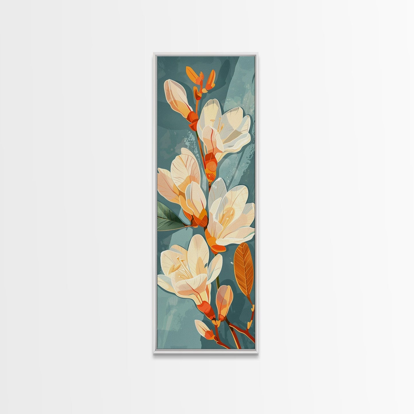 Light Cream Magnolia Blooms On Abstract Background Skinny Art Tall Art Framed Canvas Print Japanese Style Art Ukiyo - e Art Wood Block Print Delicate Decorative - mosswell.us