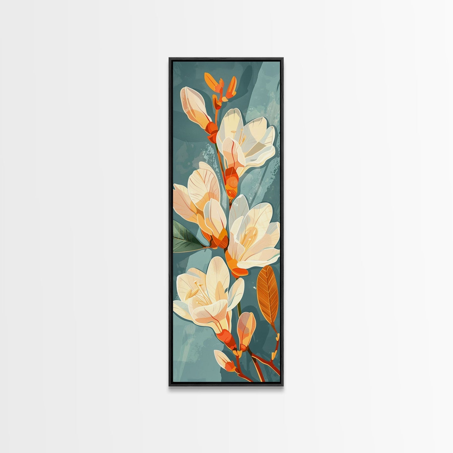 Light Cream Magnolia Blooms On Abstract Background Skinny Art Tall Art Framed Canvas Print Japanese Style Art Ukiyo - e Art Wood Block Print Delicate Decorative - mosswell.us