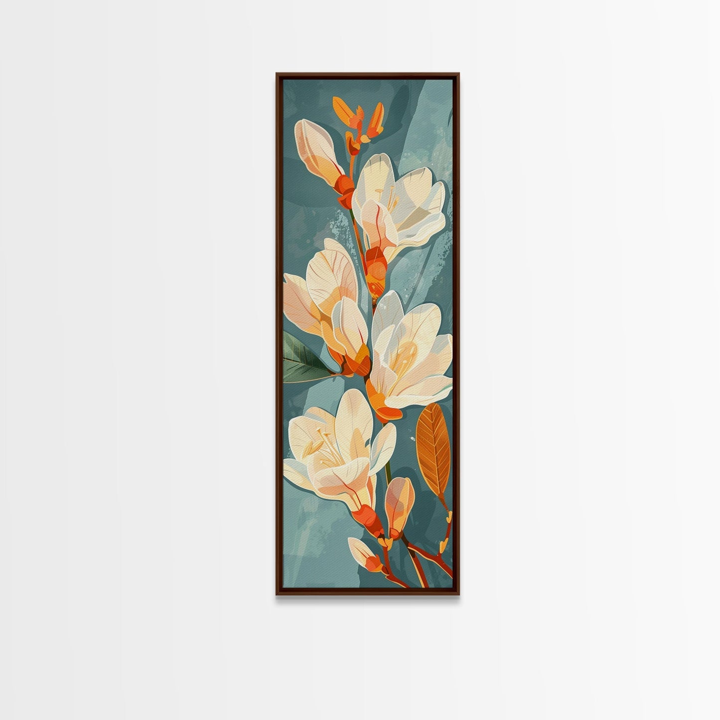 Light Cream Magnolia Blooms On Abstract Background Skinny Art Tall Art Framed Canvas Print Japanese Style Art Ukiyo - e Art Wood Block Print Delicate Decorative - mosswell.us