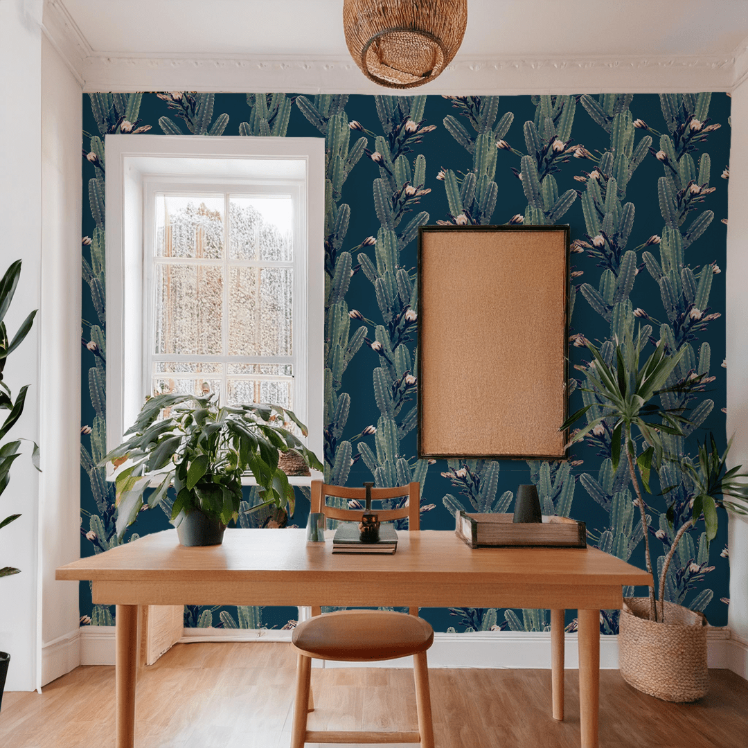 Los Cactus Wallpaper, blue - mosswell.us