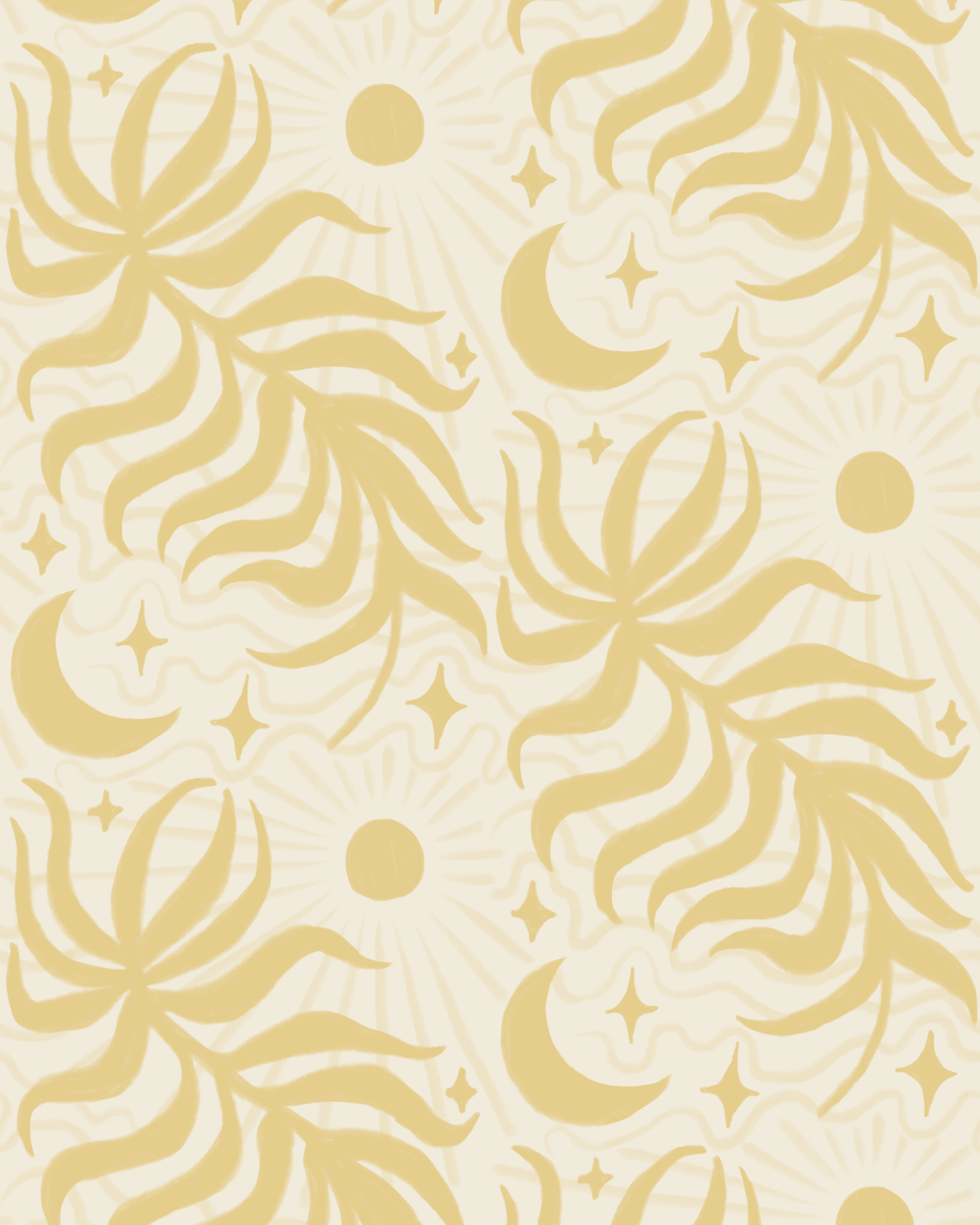 Lunar Leaf Wallpaper, beige and lemon - mosswell.us