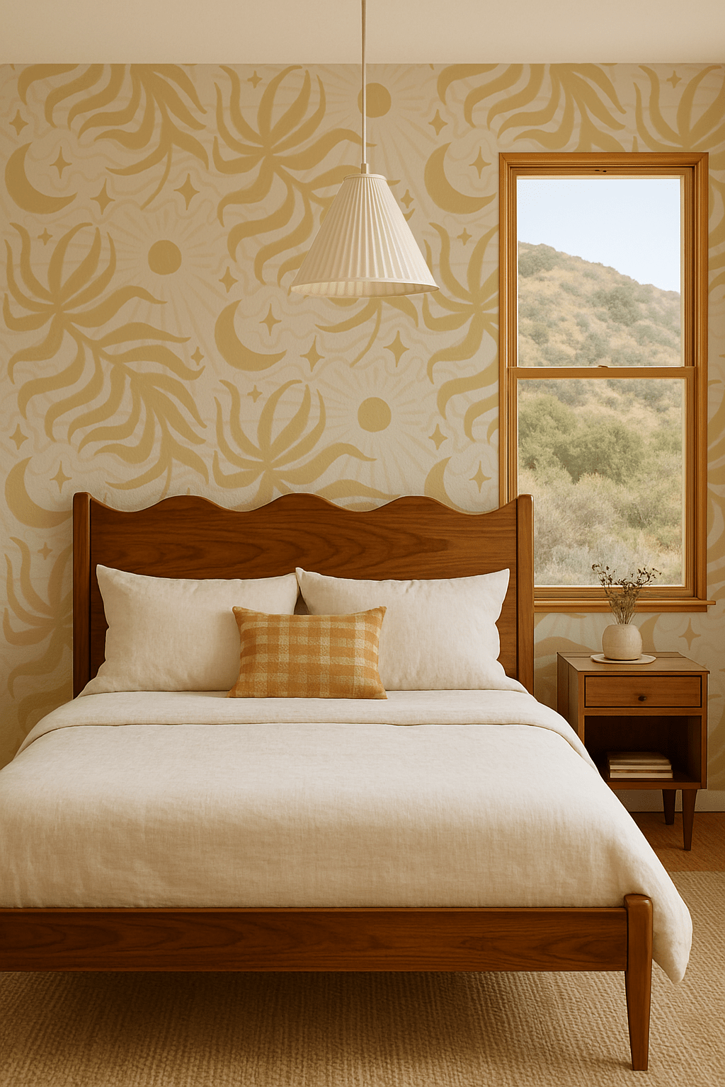 Lunar Leaf Wallpaper, beige and lemon - mosswell.us