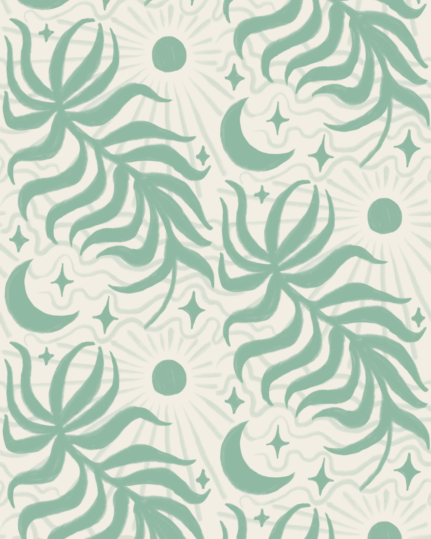 Lunar Leaf Wallpaper, beige and mint - mosswell.us