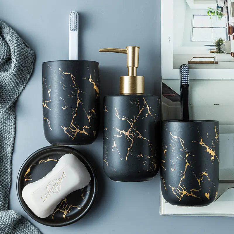 Ceramic Bathroom Vanity Set with Marble Pattern