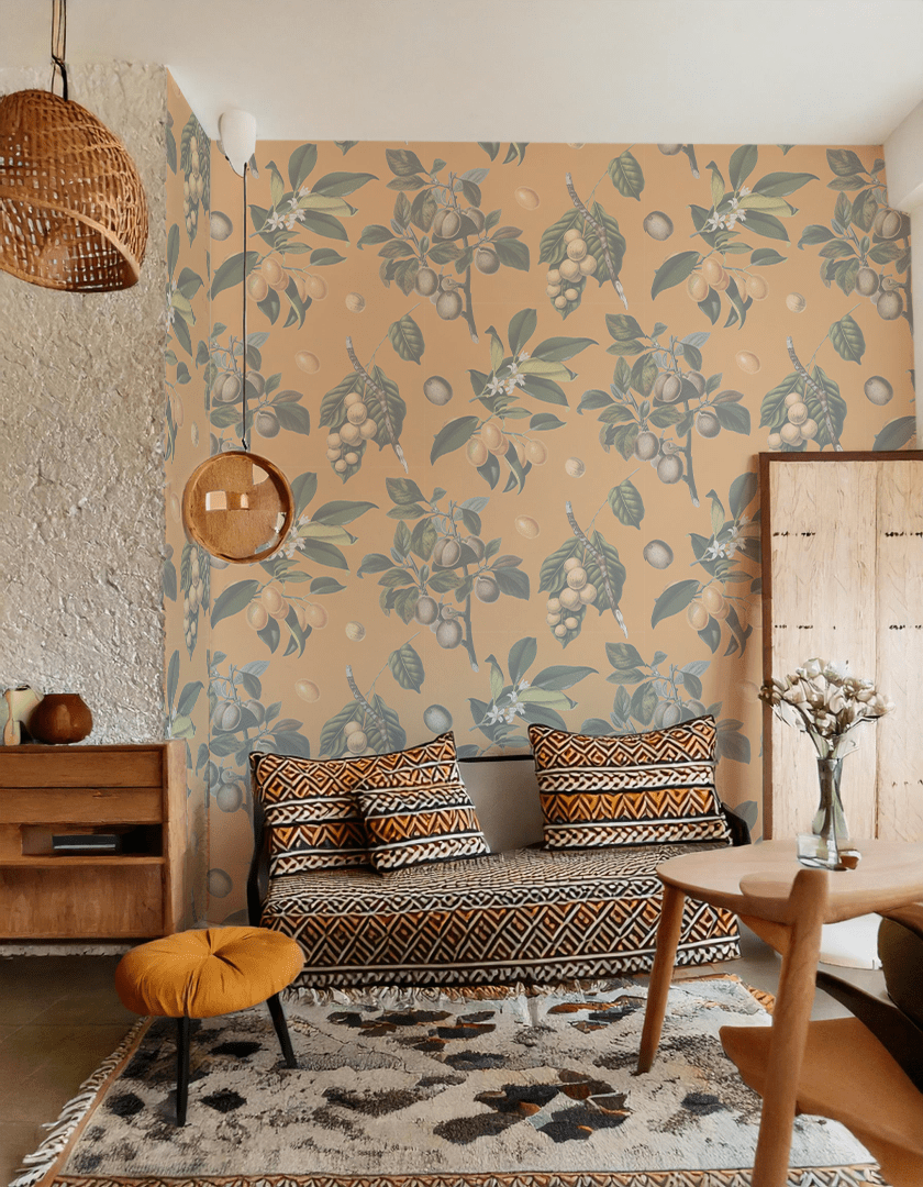 Muted Vintage Orchard Wallpaper, orange - mosswell.us