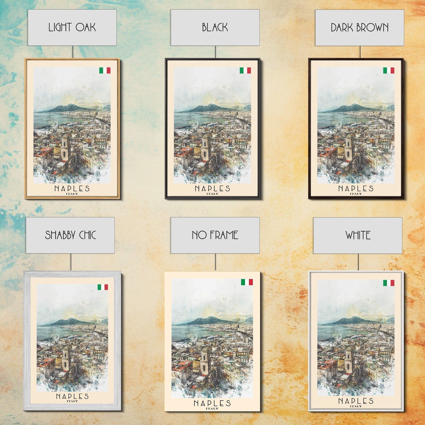 Naples Italy Framed Canvas Print, Scenic Travel Poster, Watercolor Painting, Coastal Wall Art, Home Decor, Vacation Art, Unique Art - mosswell.us